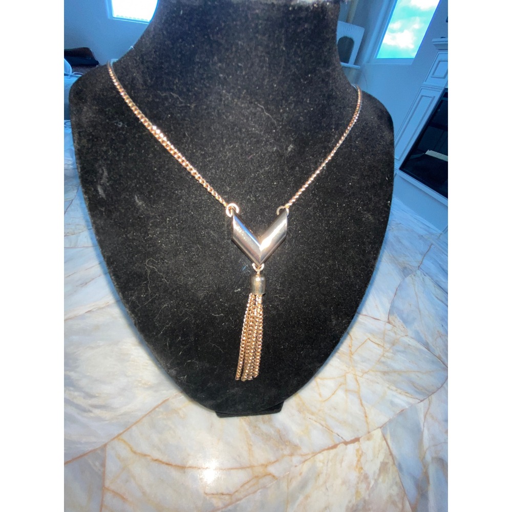 Express Gold Tone Chevron Tassel Pendant Long Chain Necklace Geometric Statement